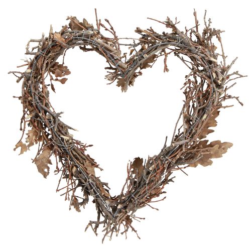 Article Coeur décoratif composé de branches avec feuilles de chêne branches de chêne Ø28cm