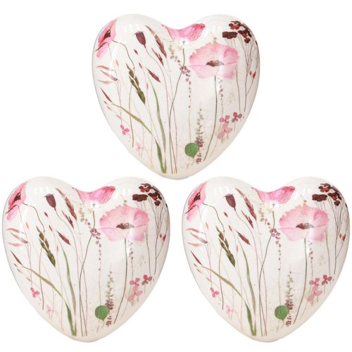 Article Lot de 3 cœurs décoratifs en céramique pour décoration de table, motif coquelicot craquelé, 8 cm