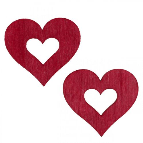 Coeurs déco parsemer de décoration coeurs en bois rouge Ø2cm 144p
