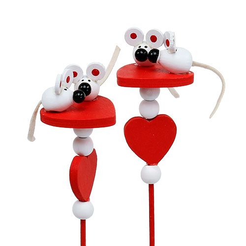 Article Coeurs décoratifs avec des souris sur un bâton rouge 12 pcs