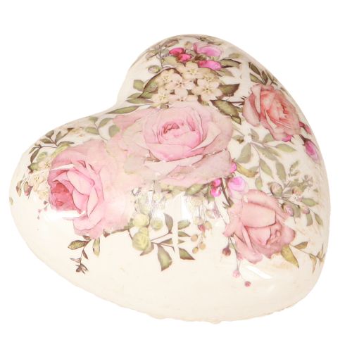 Coeurs décoratifs avec rose en céramique rose crème 8x8cm 3pcs