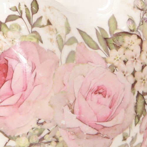 Article Coeurs décoratifs avec rose en céramique rose crème 8x8cm 3pcs