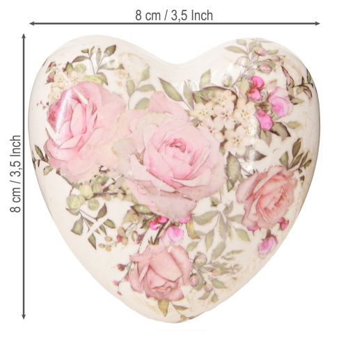 Article Coeurs décoratifs avec rose en céramique rose crème 8x8cm 3pcs