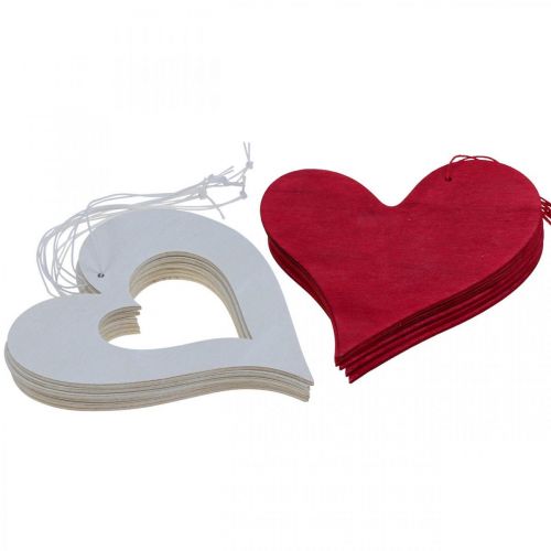 Article Coeurs déco à suspendre coeur en bois rouge/blanc 12cm 12pcs