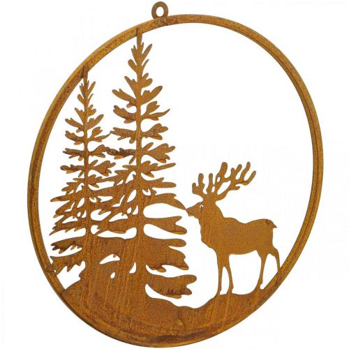 Floristik24 Anneau décor anneau métal patiné cerf rouille décoration murale Ø38cm