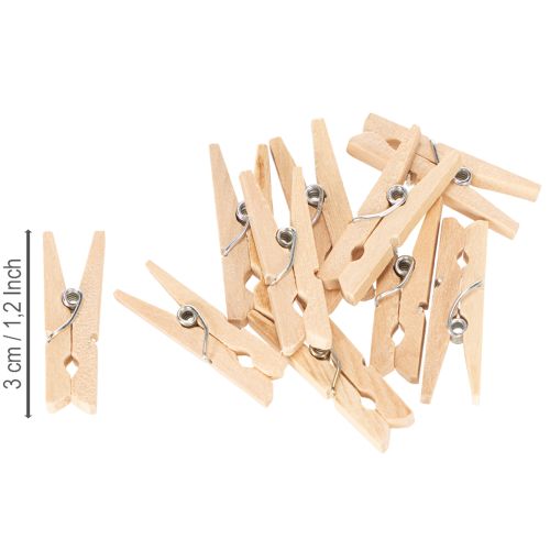 Article Pinces à linge décoratives en bois, 3 cm, naturel, lot de 72