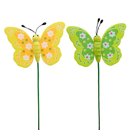 Floristik24 Papillons décoratifs en bois sur bâton 8cm 24pcs