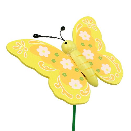 Article Papillons décoratifs en bois sur bâton 8cm 24pcs