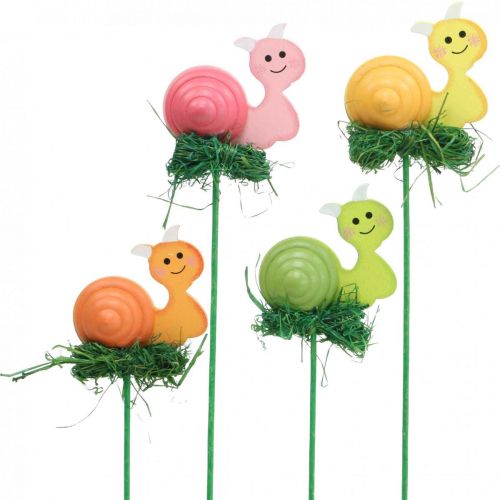 Article Escargot décoratif en bois sur bâton couleurs assorties 5cm 24 pcs