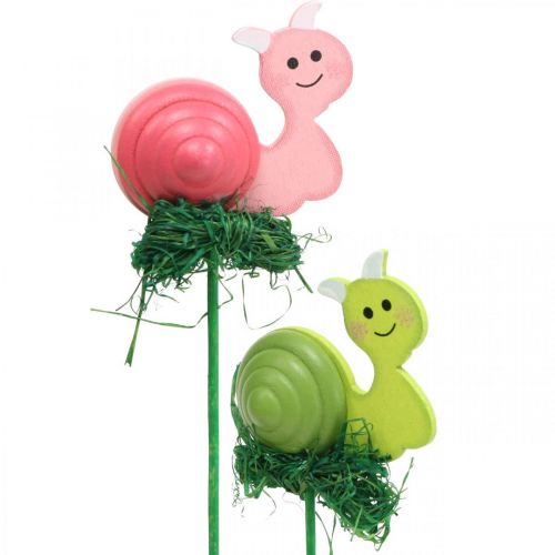 Article Escargot décoratif en bois sur bâton couleurs assorties 5cm 24 pcs