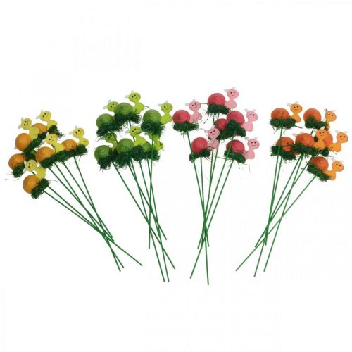Article Escargot décoratif en bois sur bâton couleurs assorties 5cm 24 pcs
