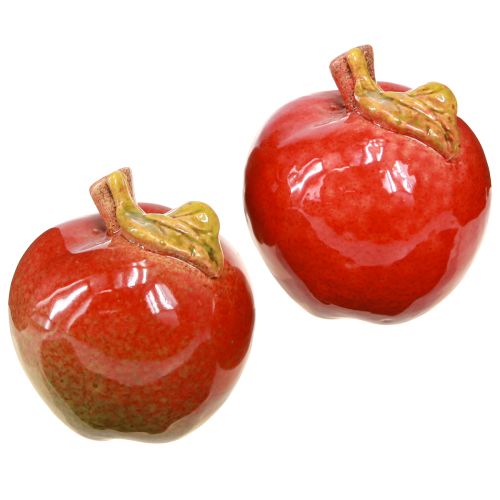 Pommes décoratives en céramique décoration de table automne rouge vert H7,5 cm 4 pièces