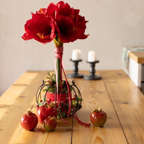 Article Pommes décoratives en céramique décoration de table automne rouge vert H7,5 cm 4 pièces