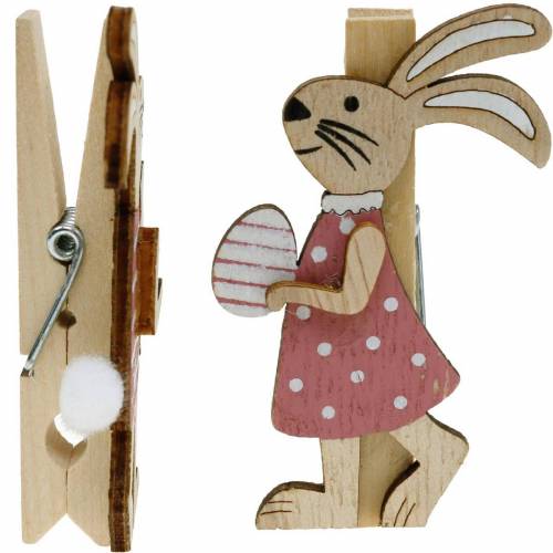 Article Clips décoratifs lapins lapins de Pâques rose, bois blanc Décoration de Pâques 4pcs