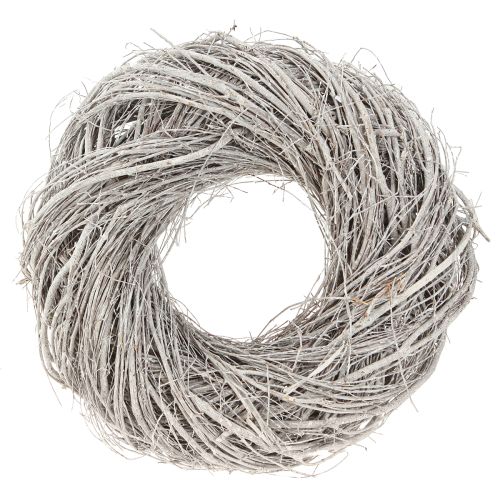 Couronne décorative en branches d&#39;orme, lavée blanc-gris Ø35cm