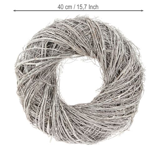 Article Couronne décorative en branches d'orme, lavée blanc-gris Ø40cm
