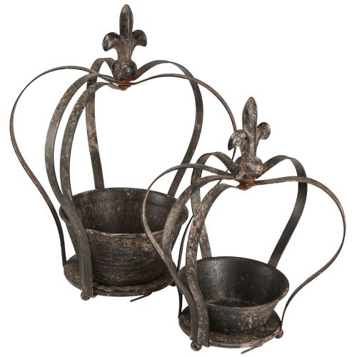 Couronne décorative antique marron foncé rouille H22/27cm lot de 2 pièces