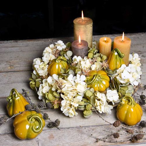 Floristik24 Citrouille décorative en céramique orange, verte assortie H7.5 / 10 / 11cm 3pcs