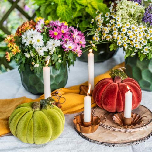 Article Déco citrouille mélange floqué orange, vert, rouge décoration d&#39;automne 16cm 3pcs