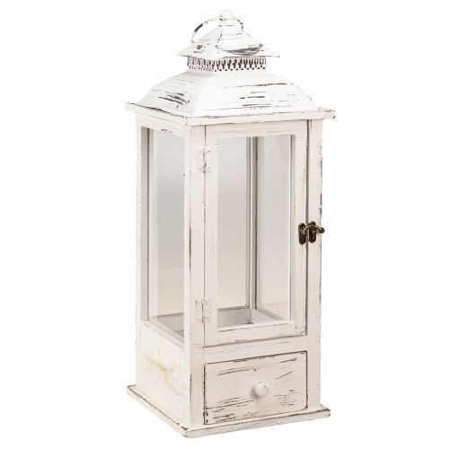 Floristik24 Lanterne décorative vintage avec tiroir blanc 20×20cm H51cm