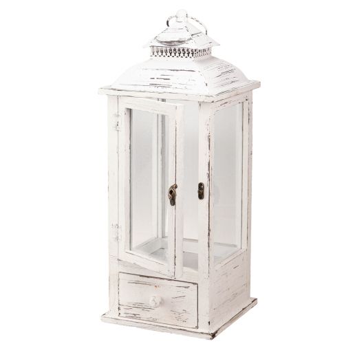 Floristik24 Lanterne décorative vintage avec tiroir blanc 20×20cm H51cm