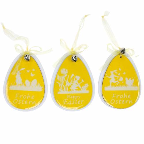 Floristik24 Oeufs de Pâques décoratifs à suspendre en bois blanc et jaune Décoration de Pâques Décoration de printemps 6pcs
