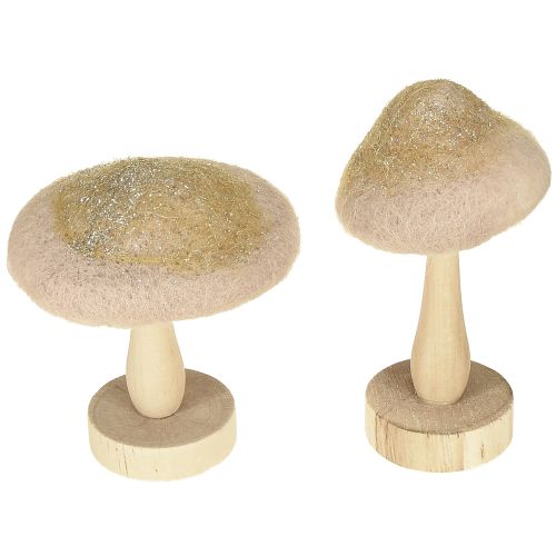 Floristik24 Champignon décoratif en bois, feutre avec décoration de table pailletée Avent H11cm 4pcs