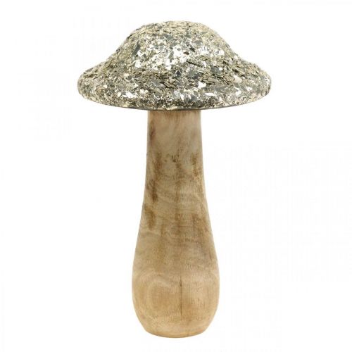 Floristik24 Déco champignon bois champignon en bois avec motif mosaïque doré H17cm