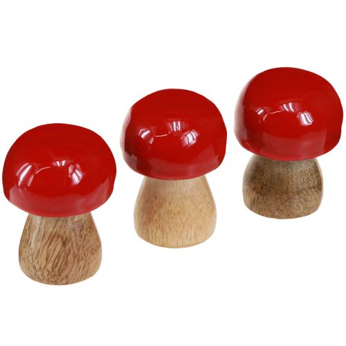 Champignons décoratifs en bois laqué rouge champignons H5cm Ø4cm 6 pcs
