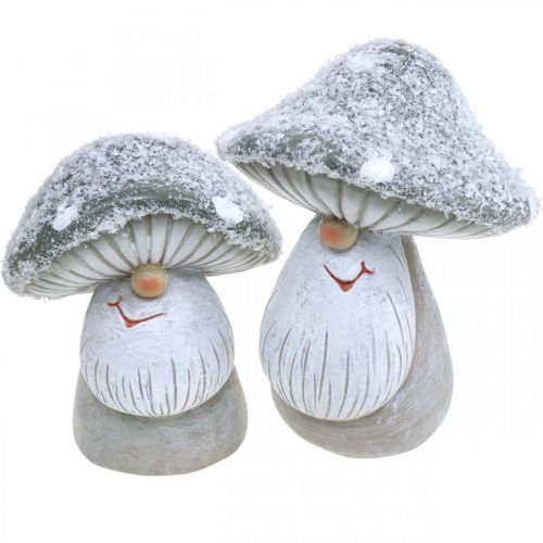 Figurine nain champignon déco nain champignon gris, blanc 7×9cm 2pcs