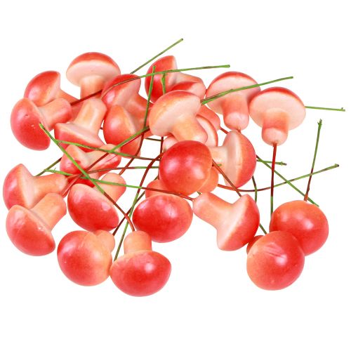 Article Champignons décoratifs sur fil rouge décoration d'automne à coller 7cm 24 pcs