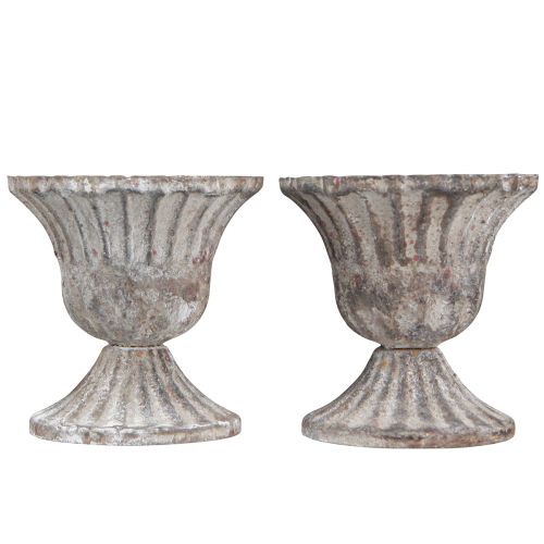 Floristik24 Tasse Décorative Rustique Antique Calice Gris Blanc Ø8cm H8.5cm 2pcs