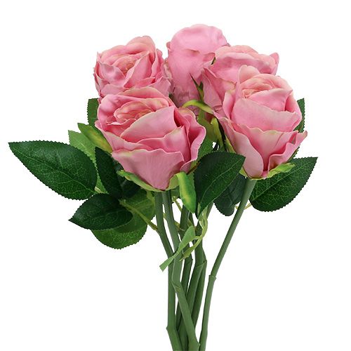 Floristik24 Déco rose Ø6cm rose L30cm 6pcs