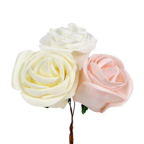 Floristik24 Déco rose mix blanc, rose, crème Ø7.5cm 12p