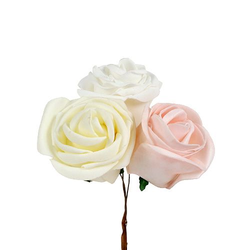 Floristik24 Rose déco blanc, crème, rose mix Ø6cm 24 pcs