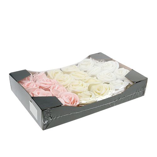Floristik24 Rose déco blanc, crème, rose mix Ø6cm 24 pcs