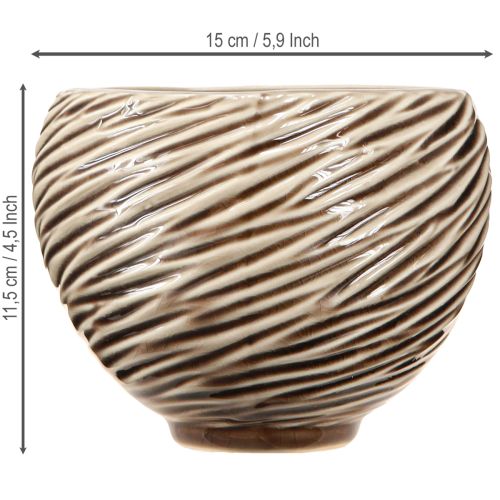 Article Bol Décoratif Pot de Fleurs Céramique Beige Marron Ø15cm 2pcs