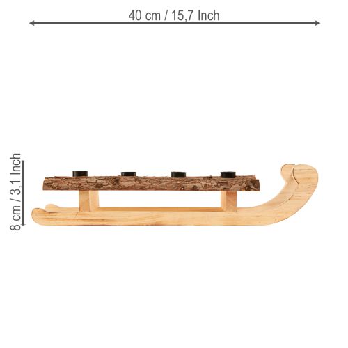 Article Traîneau décoratif en écorce de bois 4 bougeoirs 40×12,5cm