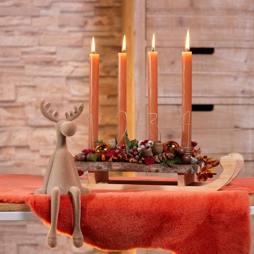 Article Traîneau décoratif en écorce de bois 4 bougeoirs 40×12,5cm