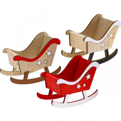Floristik24 Traîneau décoratif traîneau de Noël en bois rouge blanc 9pcs