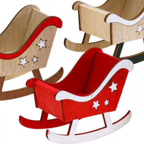 Floristik24 Traîneau décoratif traîneau de Noël en bois rouge blanc 9pcs