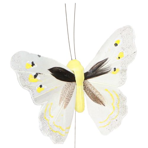 Floristik24 Papillon décoratif sur fil jaune 8cm 12pcs