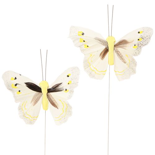 Article Papillon décoratif sur fil jaune 8cm 12pcs