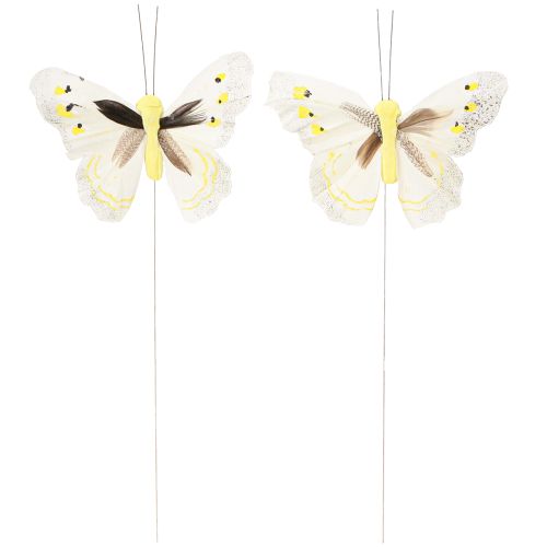 Article Papillon décoratif sur fil jaune 8cm 12pcs