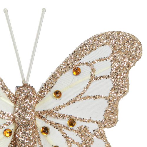 Article Décoration plumes papillons en or sur pince 7,5x7cm 4 pièces