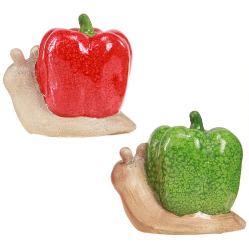 Article Escargots déco céramique poivre rouge vert H10cm 2 pcs