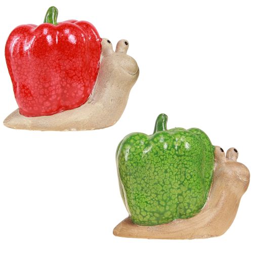 Article Escargots déco céramique poivre rouge vert H10cm 2 pcs