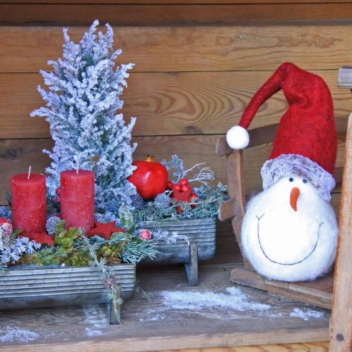 Floristik24 Déco bonhomme de neige avec chapeau Décoration de l'Avent Figurine de Noël H38cm