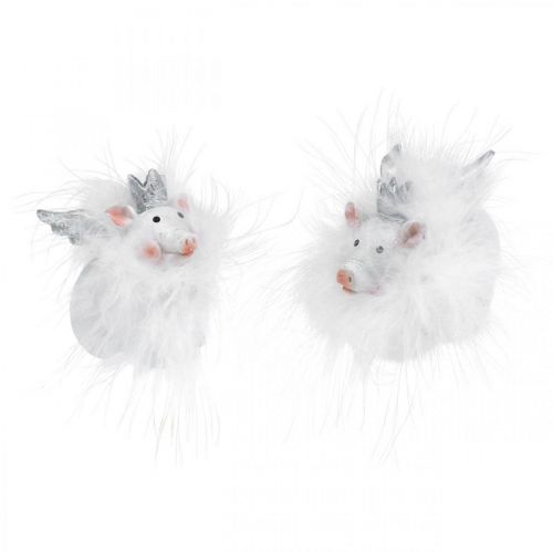 Déco cochon avec couronne cochon chanceux blanc 7cm 2pcs