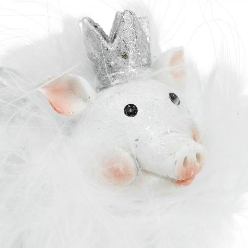 Déco cochon avec couronne cochon chanceux blanc 7cm 2pcs